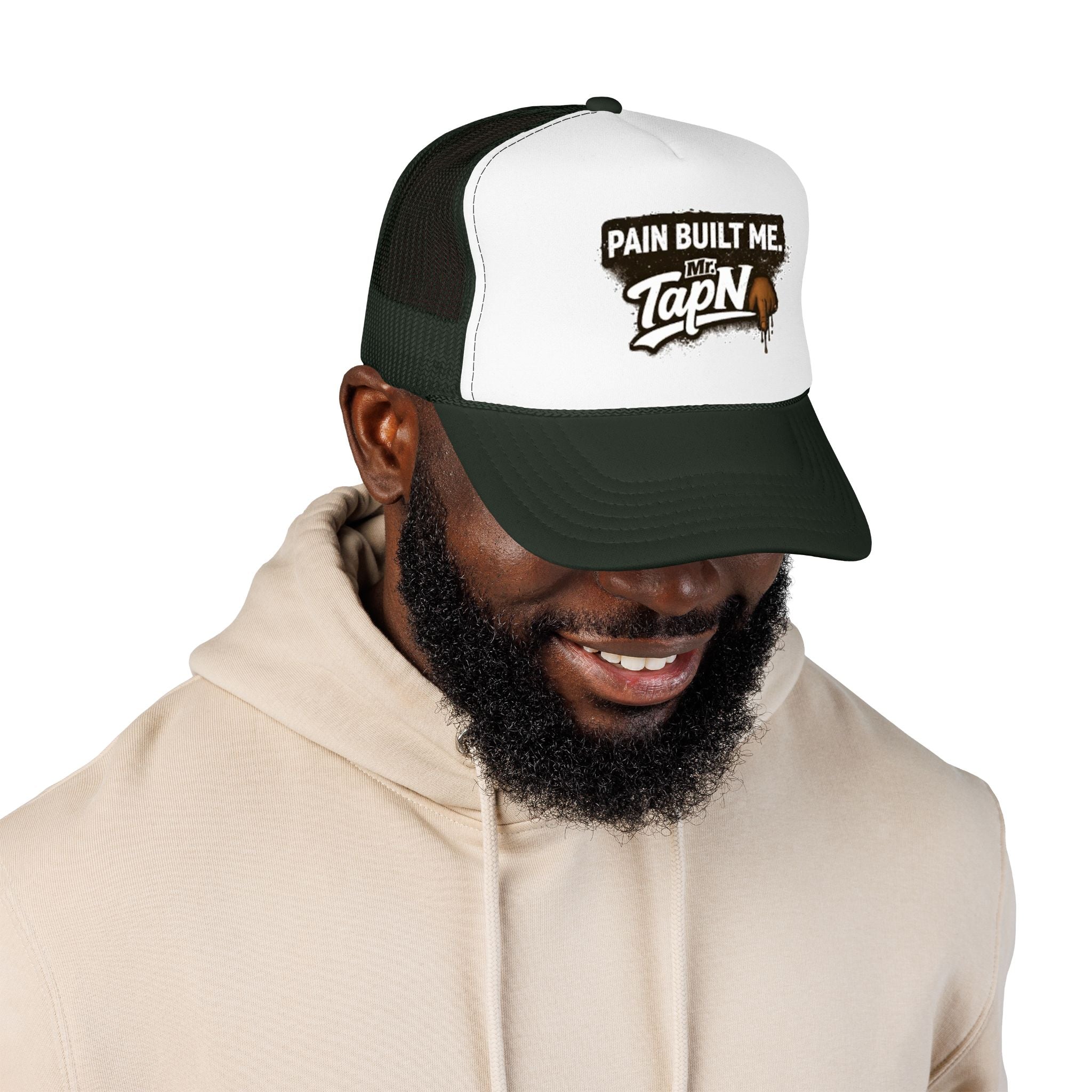 Trucker Hat — "Pain Built Me" Distressed Logo Foam Cap