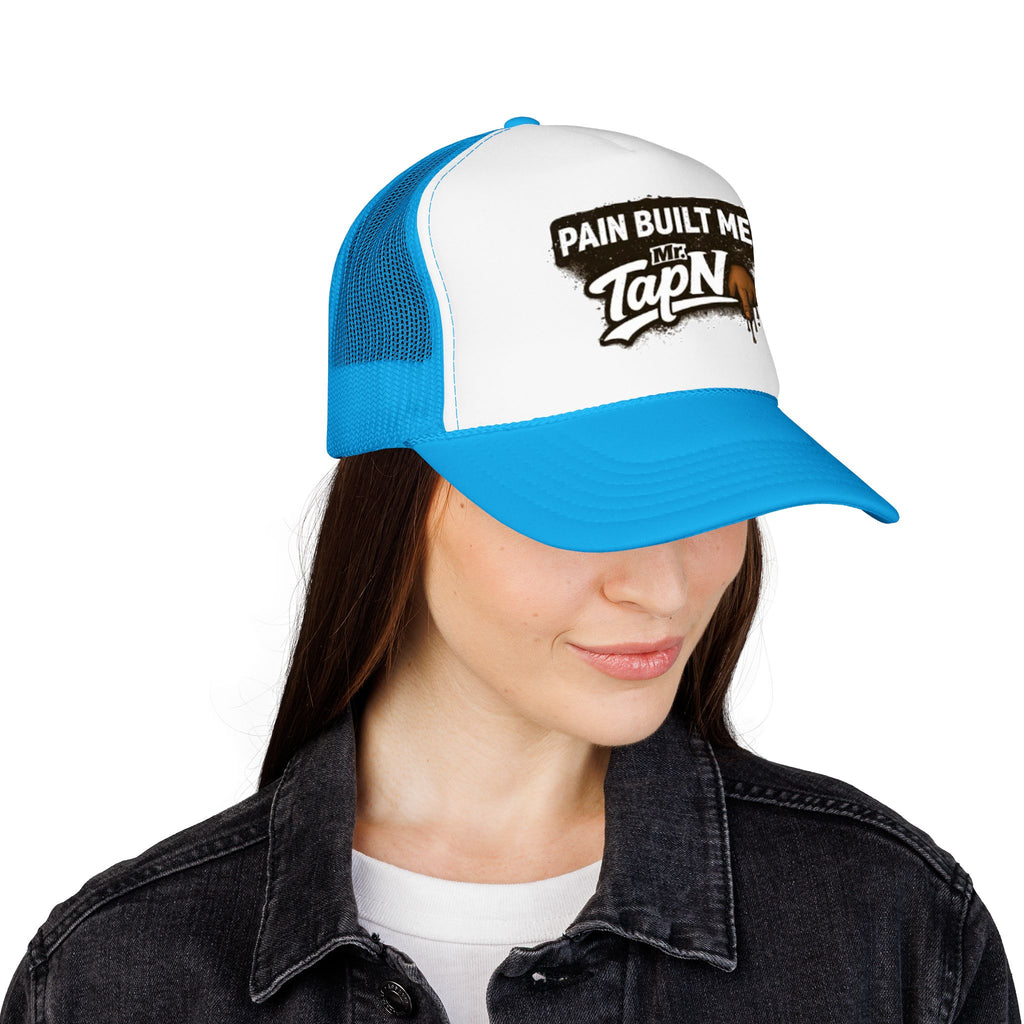 Trucker Hat — "Pain Built Me" Distressed Logo Foam Cap