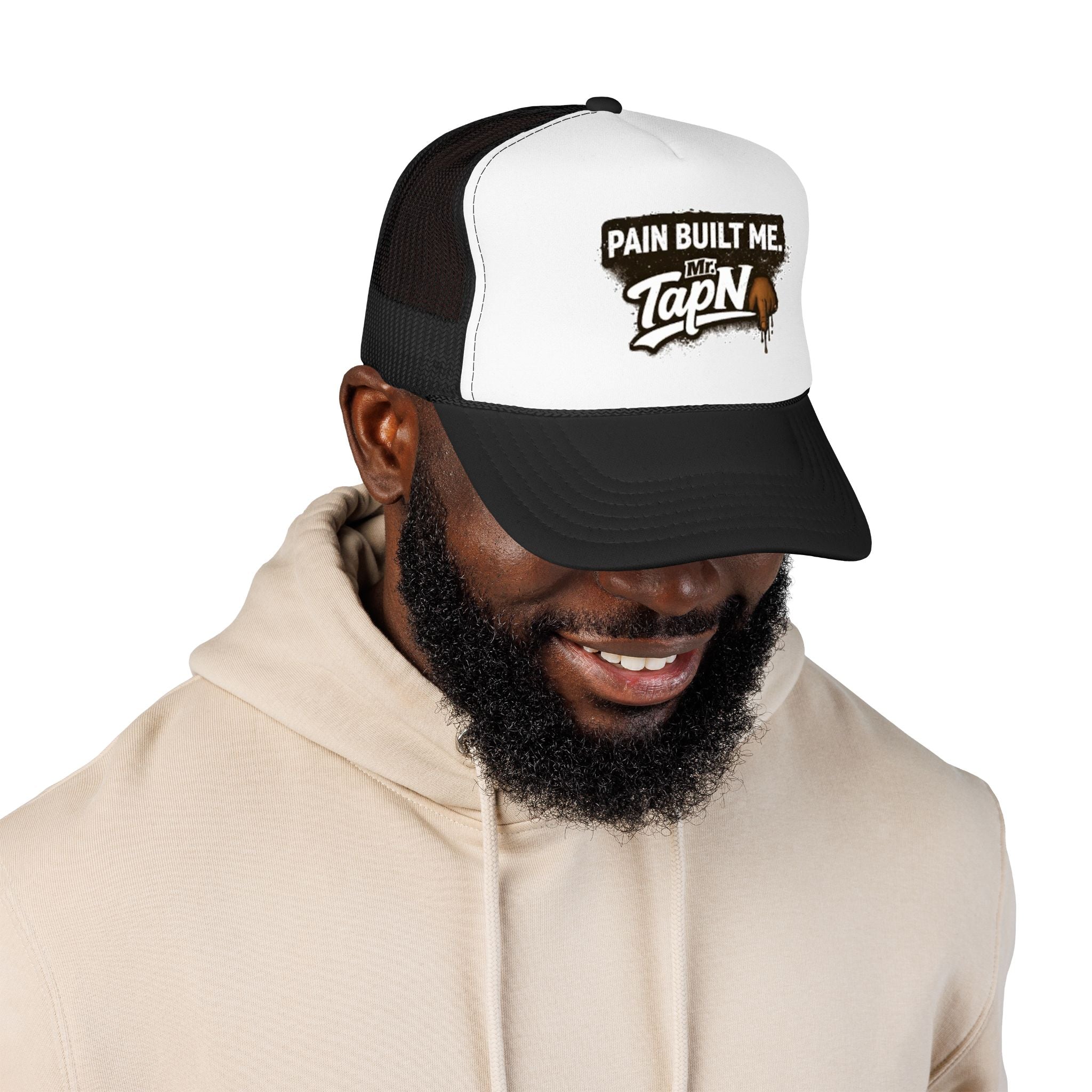 Trucker Hat — "Pain Built Me" Distressed Logo Foam Cap