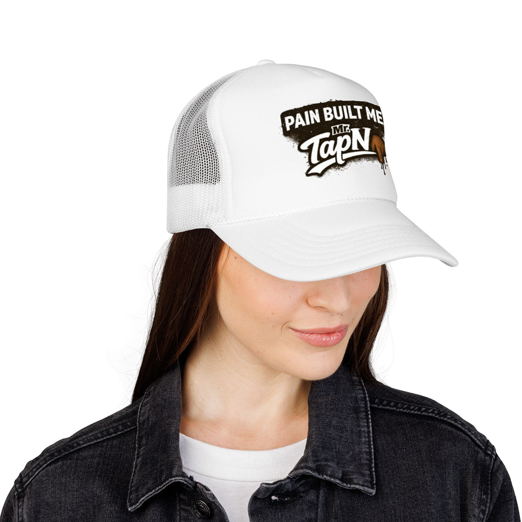 Trucker Hat — "Pain Built Me" Distressed Logo Foam Cap