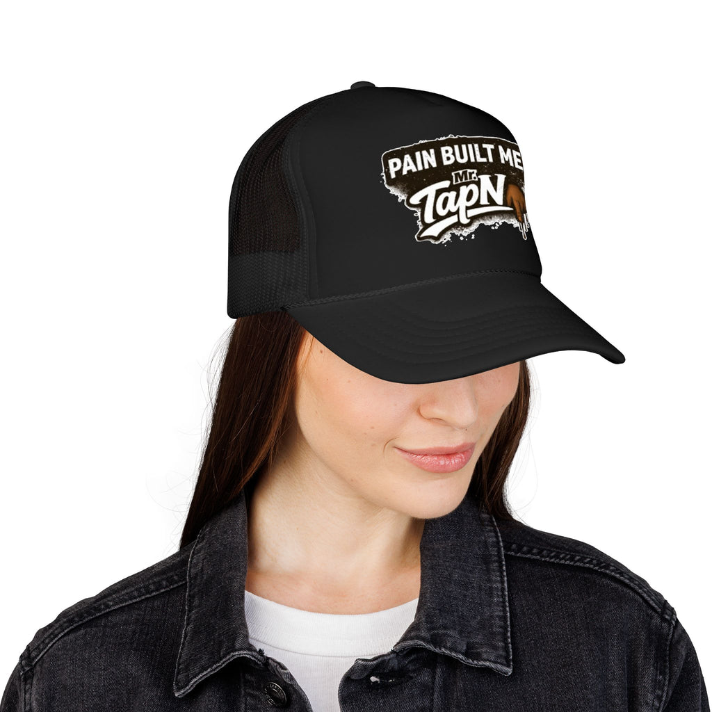 Trucker Hat — "Pain Built Me" Distressed Logo Foam Cap