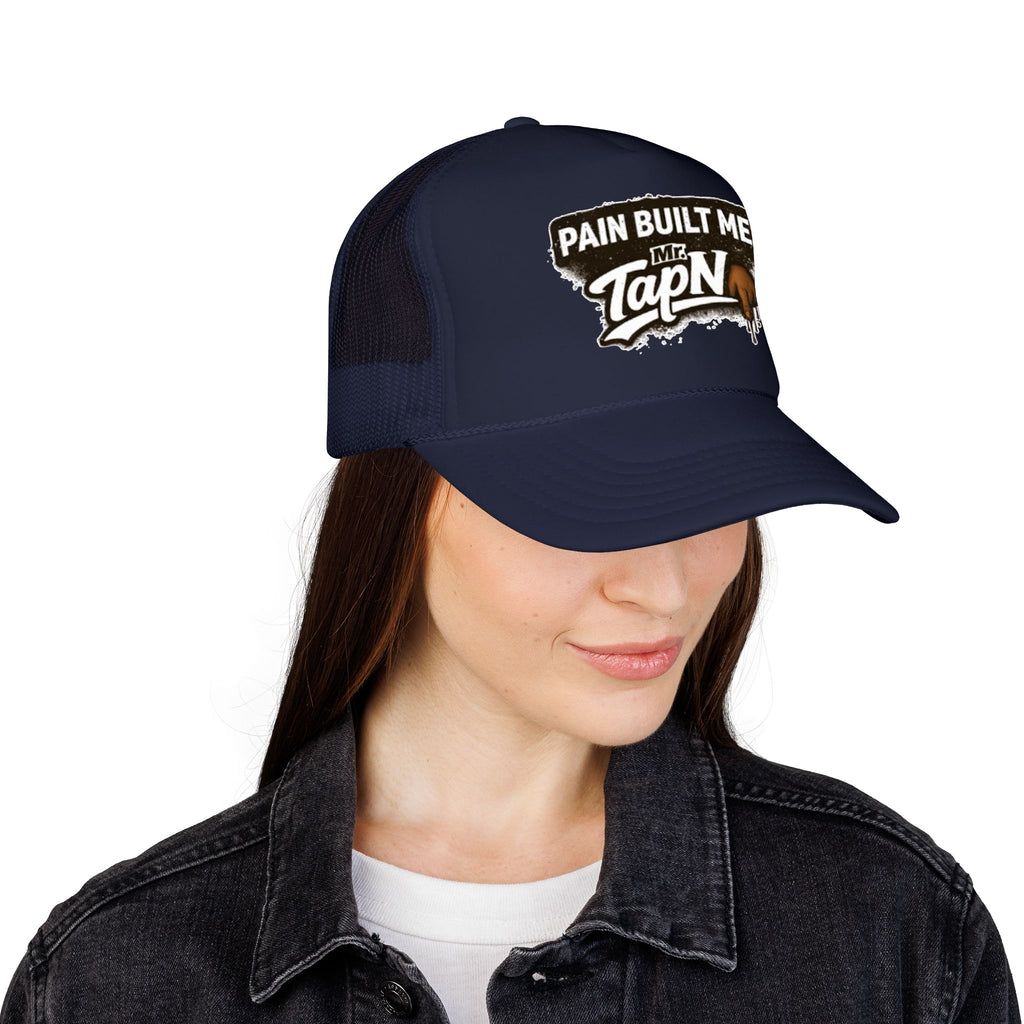 Trucker Hat — "Pain Built Me" Distressed Logo Foam Cap