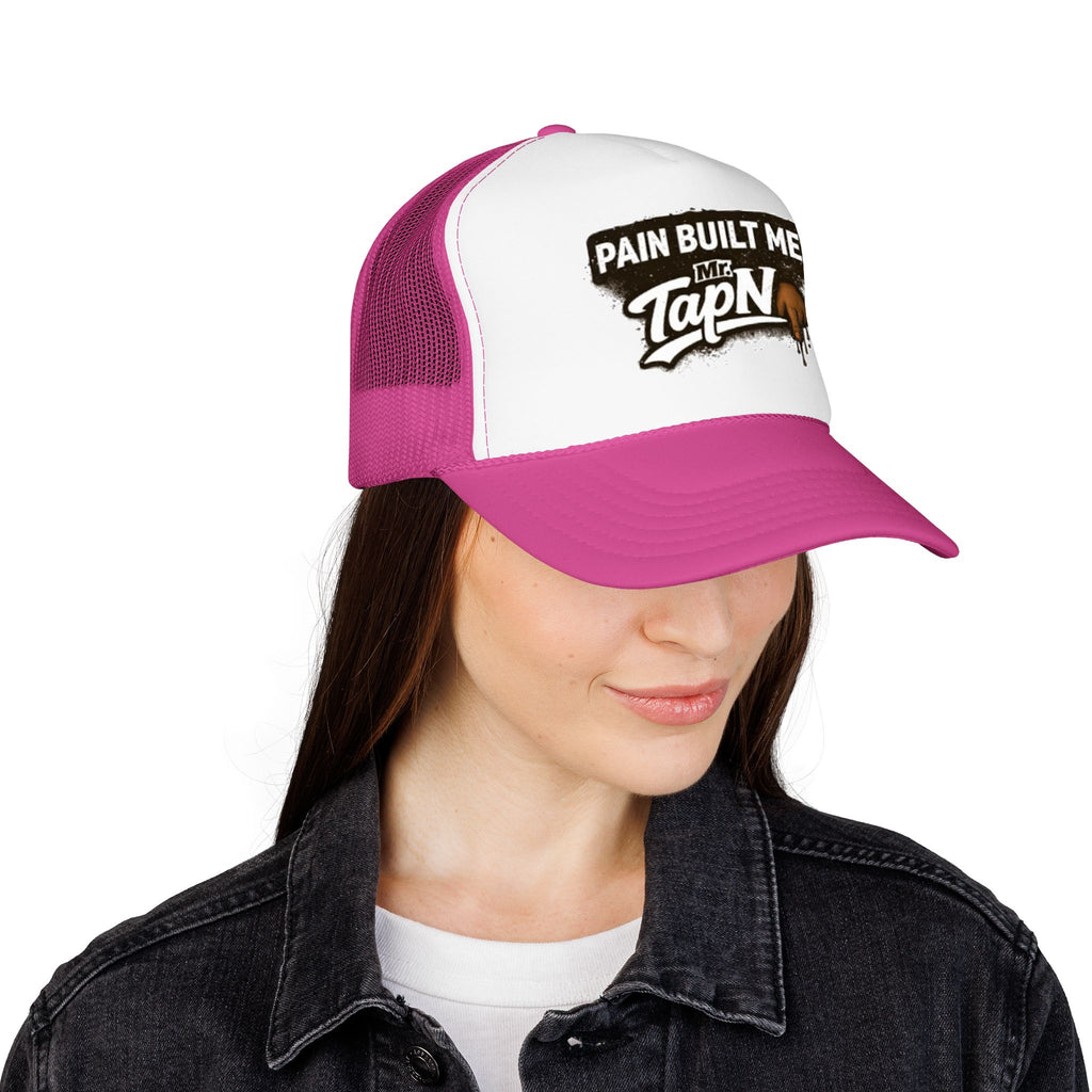 Trucker Hat — "Pain Built Me" Distressed Logo Foam Cap