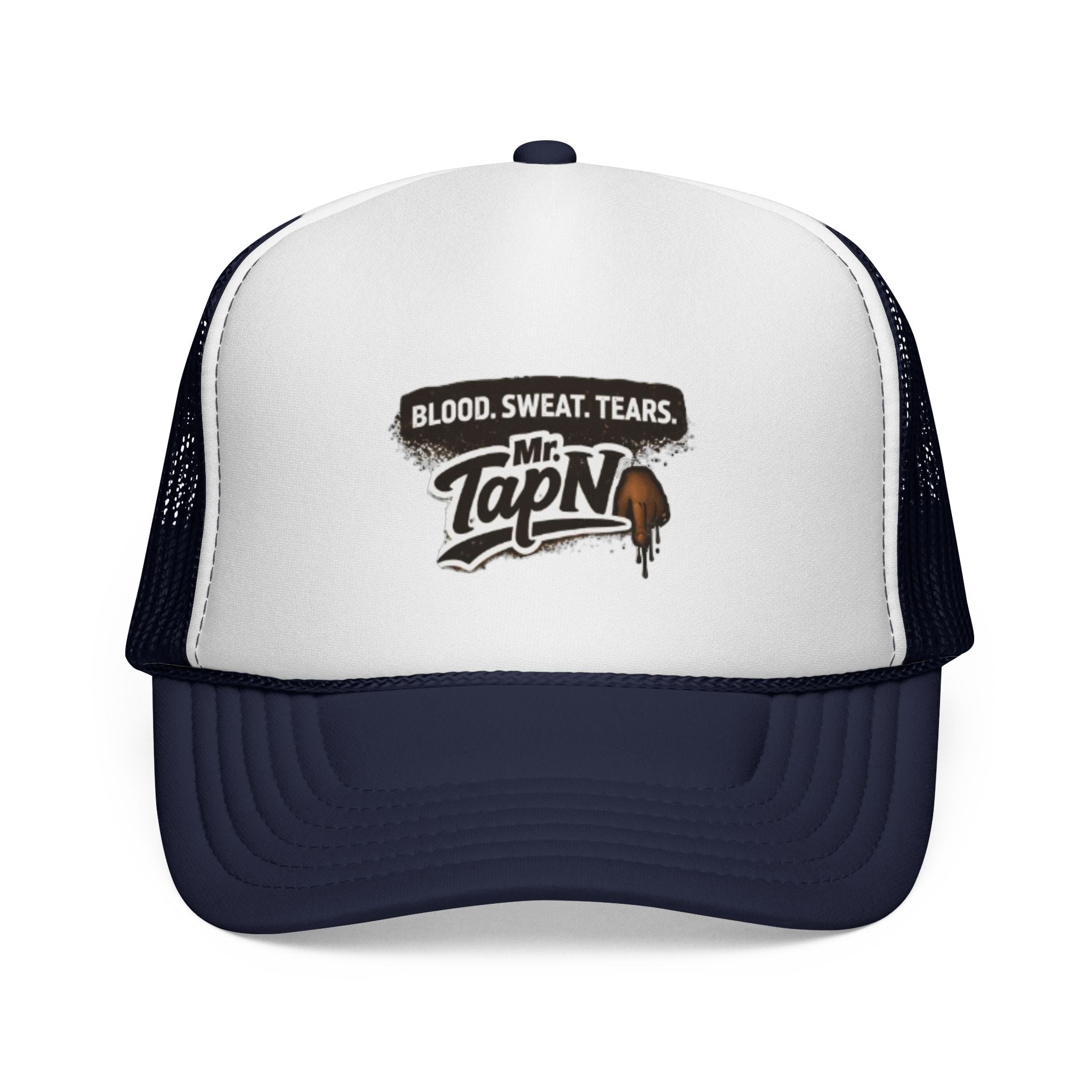 Trucker Cap — "Blood. Sweat. Tears. Mr. TapN" Racing Style Mesh Hat