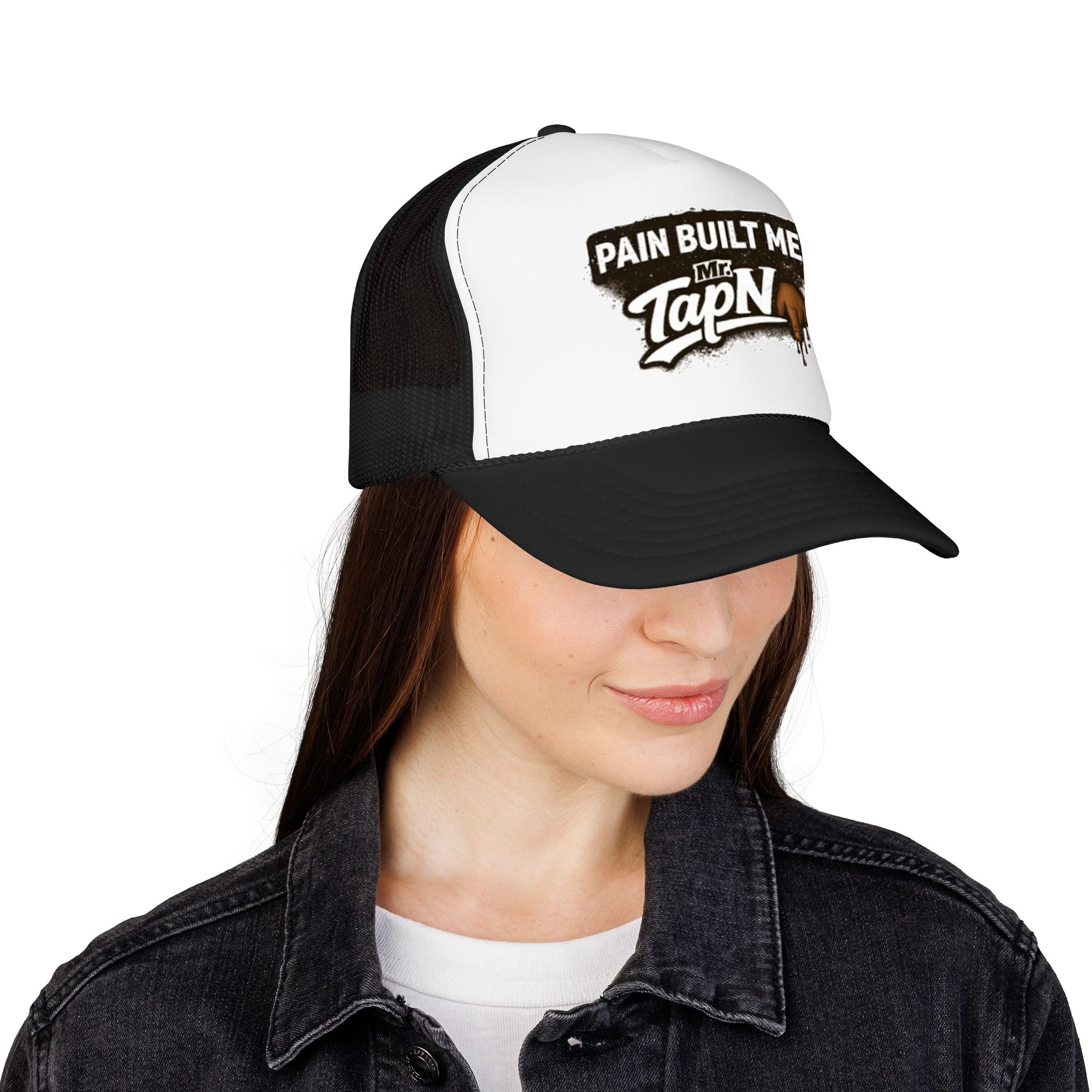 Trucker Hat — "Pain Built Me" Distressed Logo Foam Cap