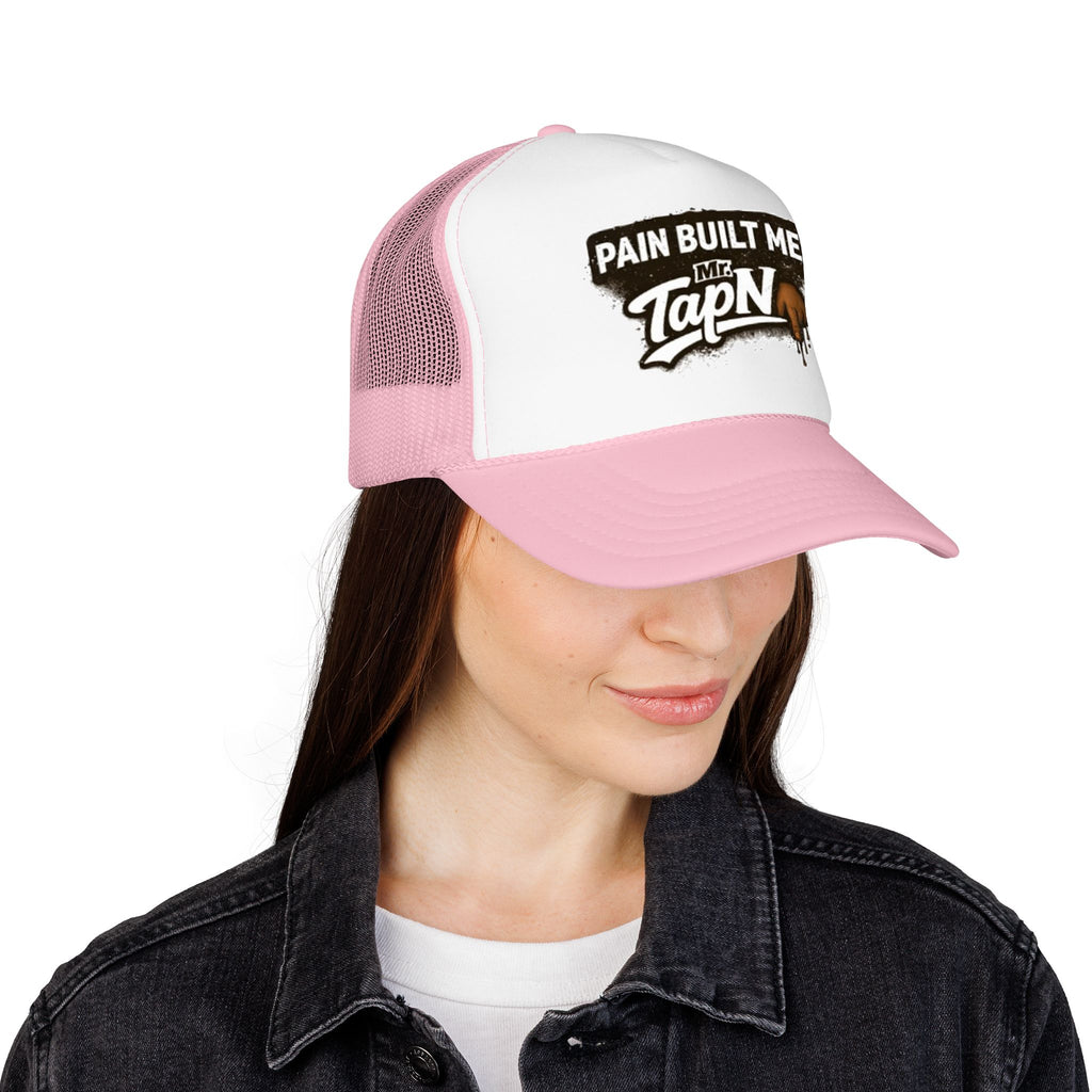 Trucker Hat — "Pain Built Me" Distressed Logo Foam Cap