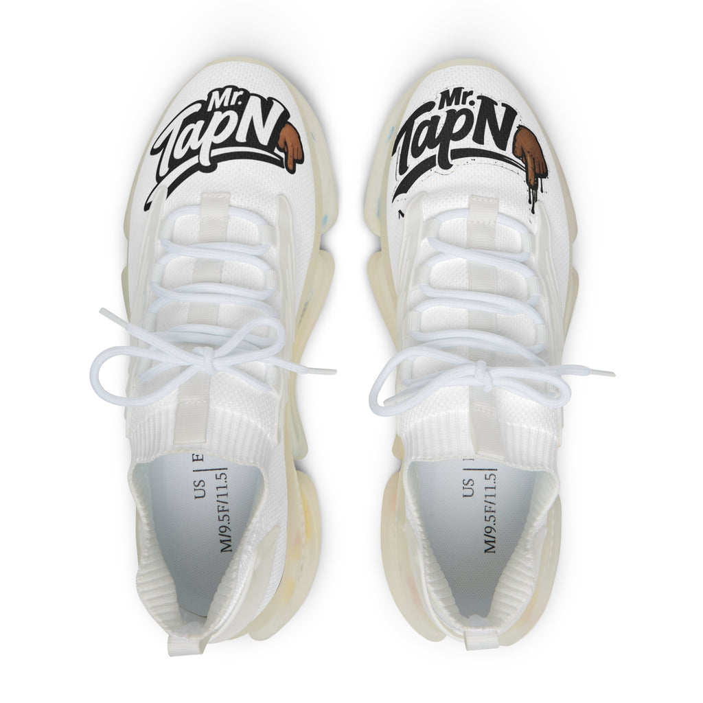Mesh Sneakers — White 'Mr. TapN' Graphic Athletic Shoes
