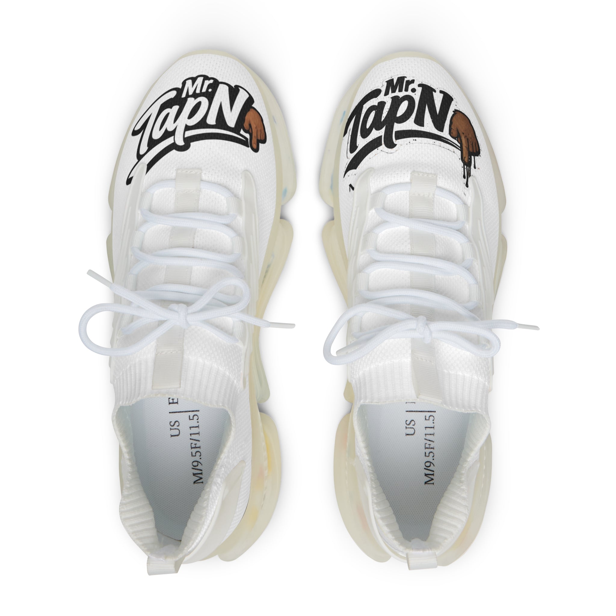 Mesh Sneakers — White 'Mr. TapN' Graphic Athletic Shoes