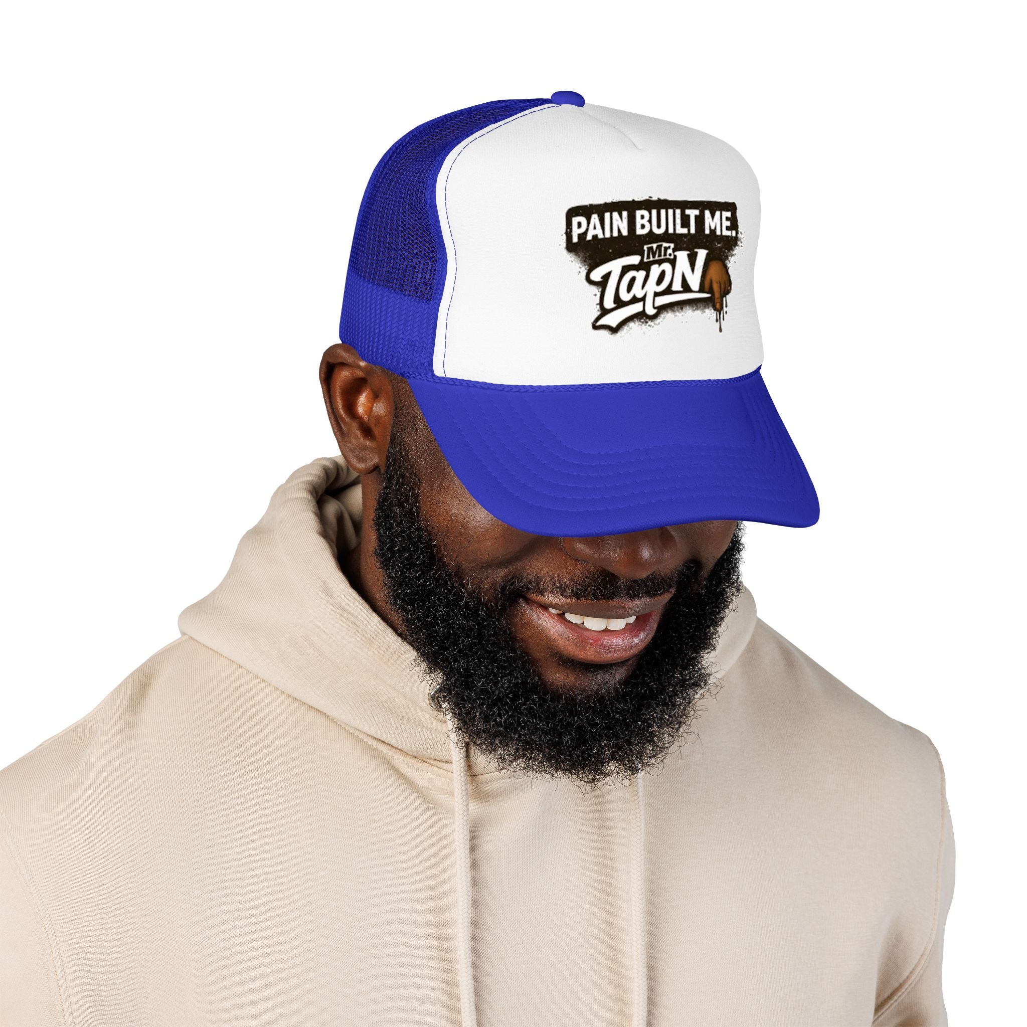 Trucker Hat — "Pain Built Me" Distressed Logo Foam Cap