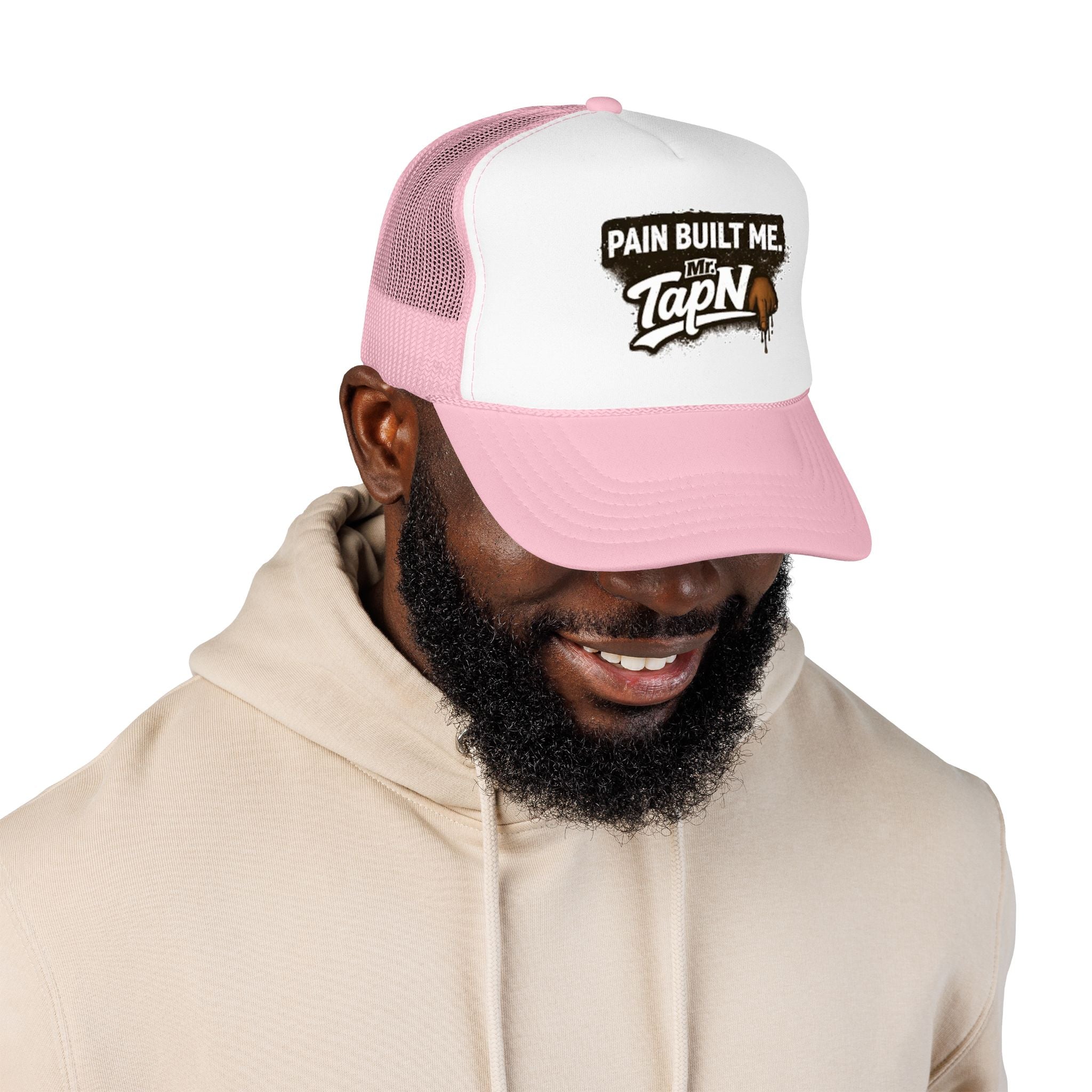 Trucker Hat — "Pain Built Me" Distressed Logo Foam Cap