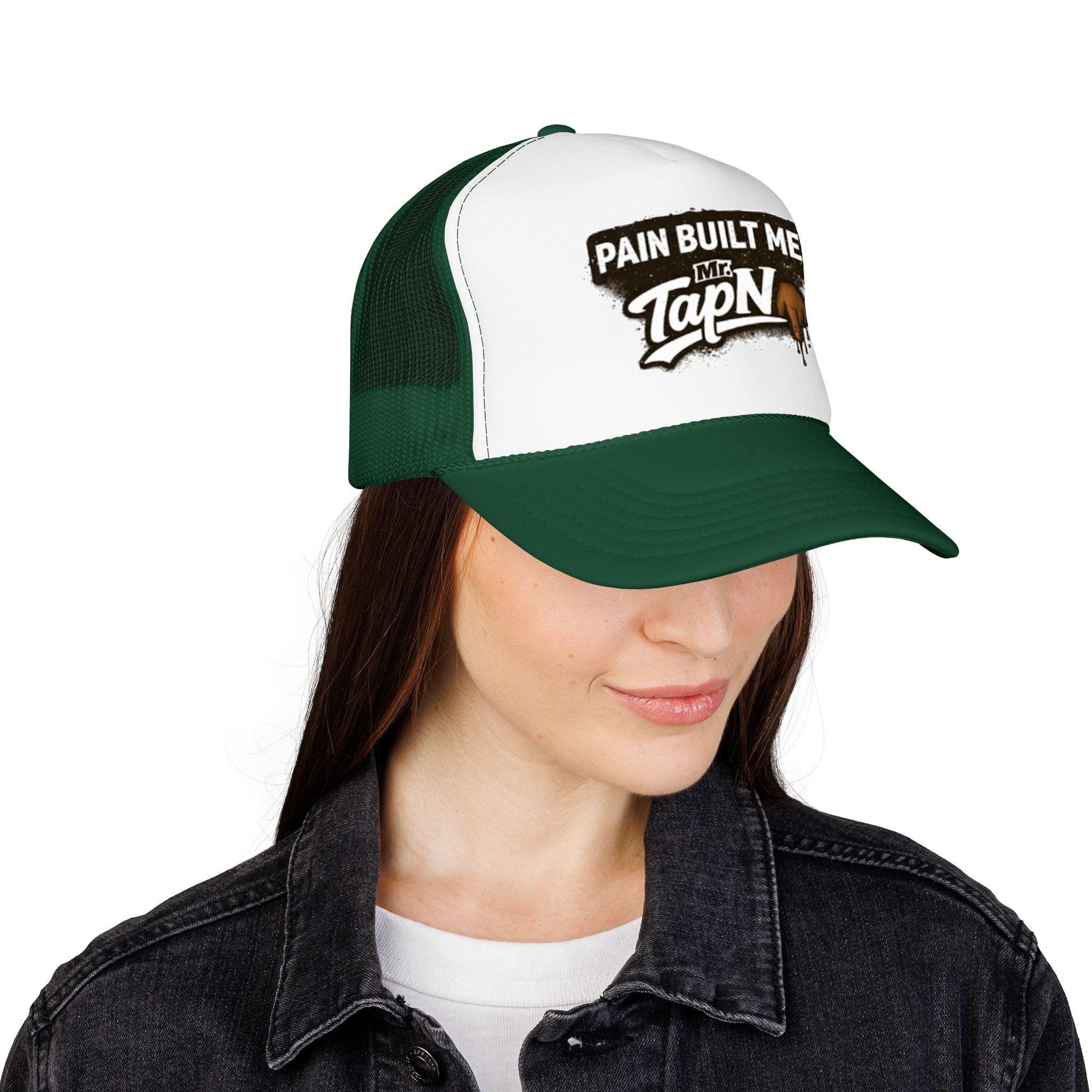 Trucker Hat — "Pain Built Me" Distressed Logo Foam Cap