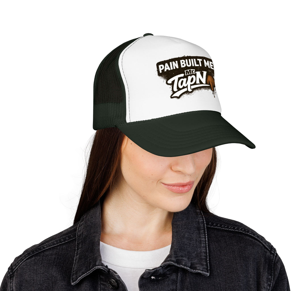 Trucker Hat — "Pain Built Me" Distressed Logo Foam Cap