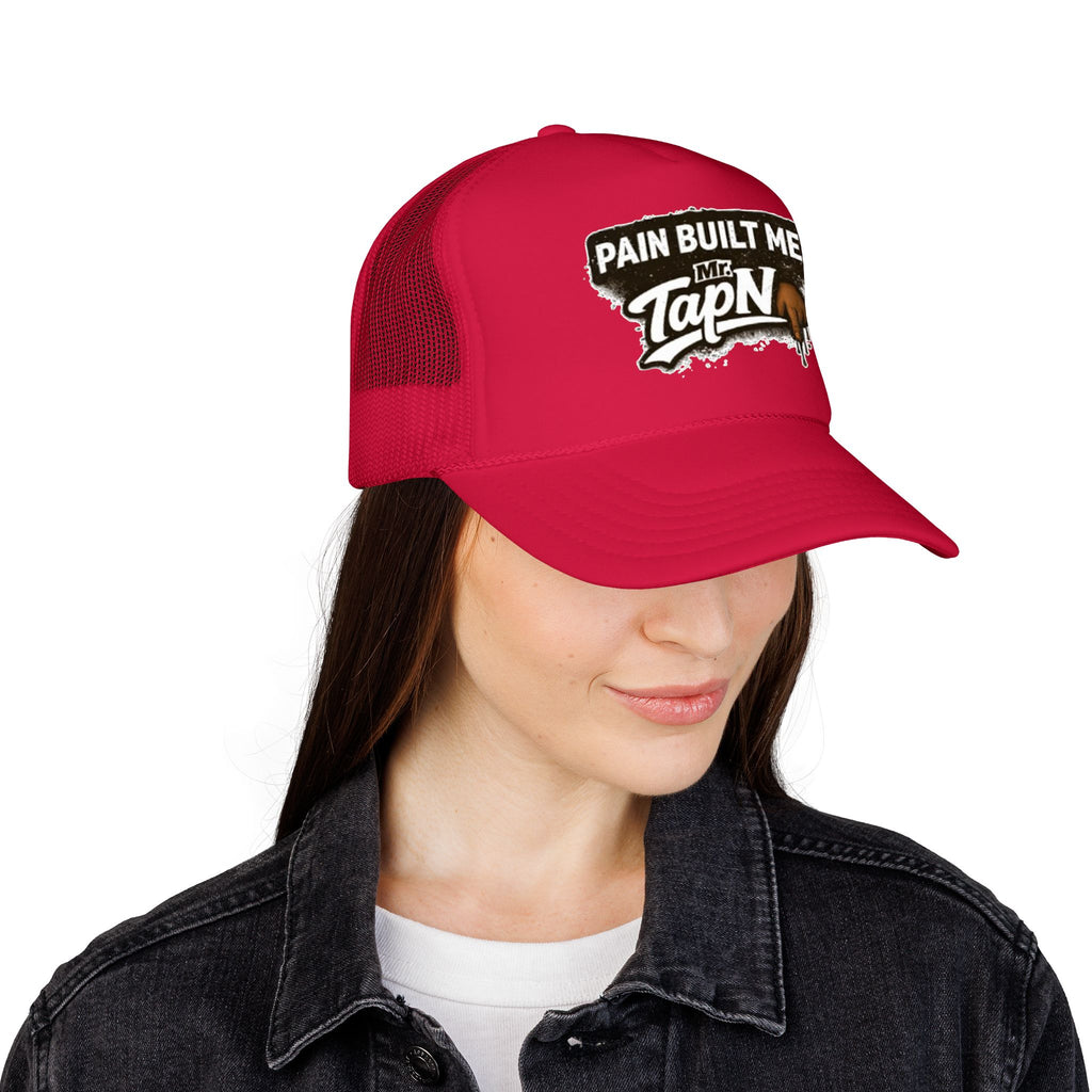 Trucker Hat — "Pain Built Me" Distressed Logo Foam Cap