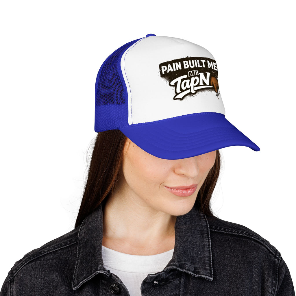 Trucker Hat — "Pain Built Me" Distressed Logo Foam Cap