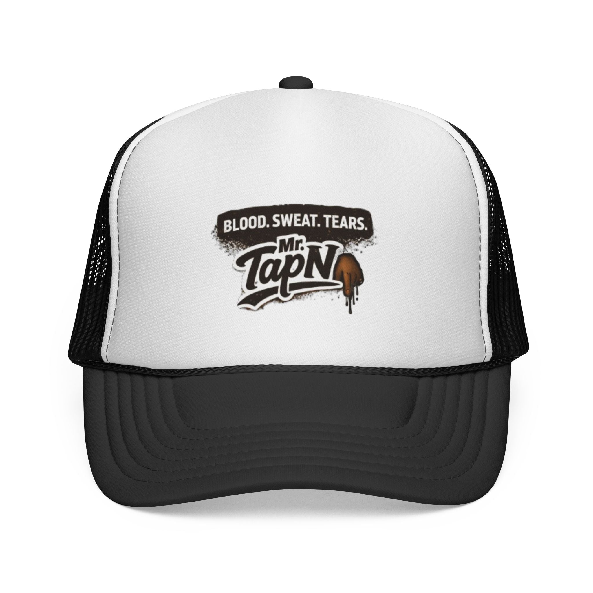 Trucker Cap — "Blood. Sweat. Tears. Mr. TapN" Racing Style Mesh Hat