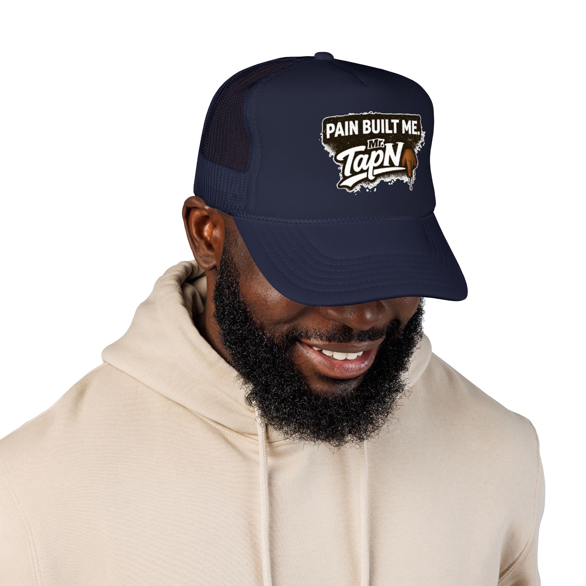 Trucker Hat — "Pain Built Me" Distressed Logo Foam Cap