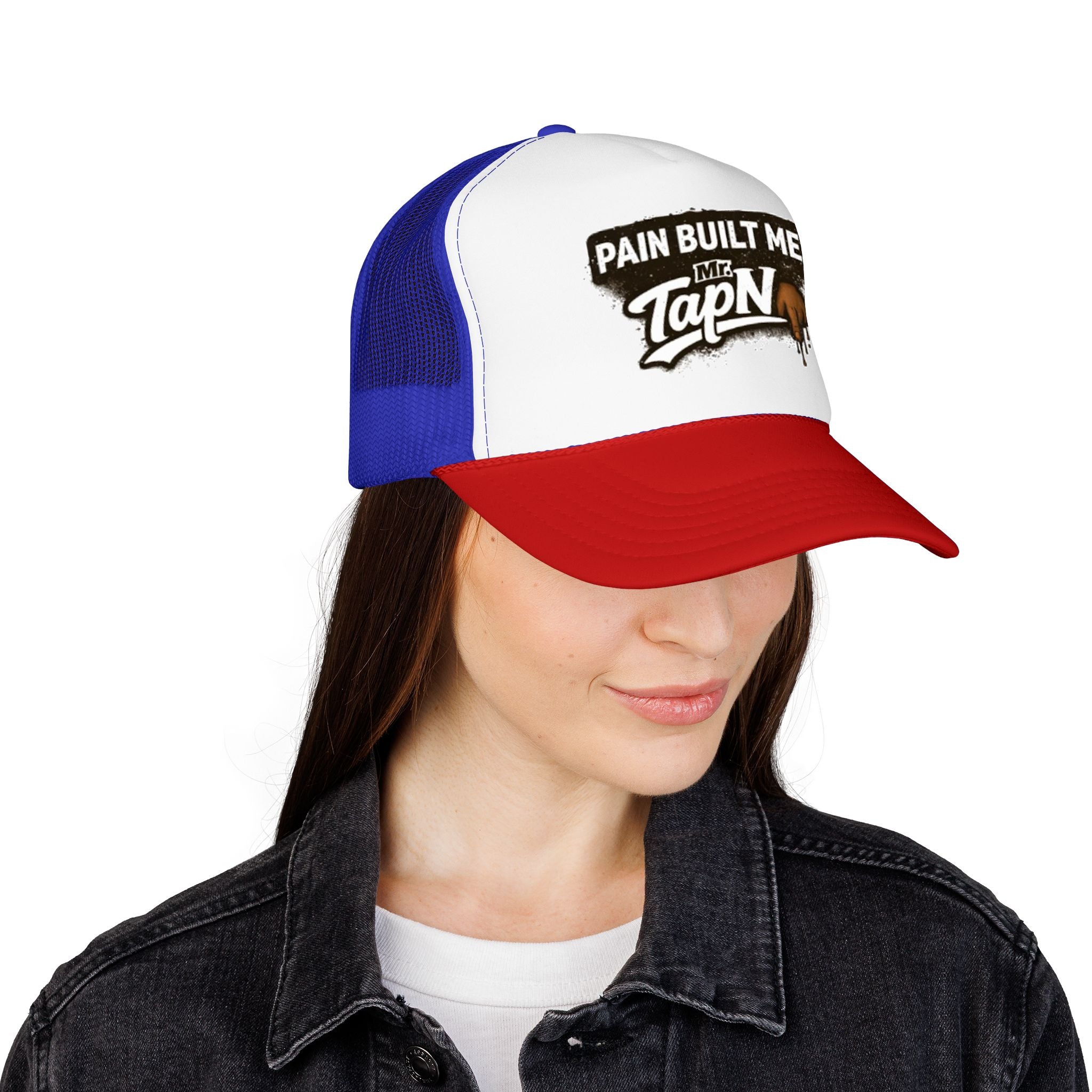 Trucker Hat — "Pain Built Me" Distressed Logo Foam Cap
