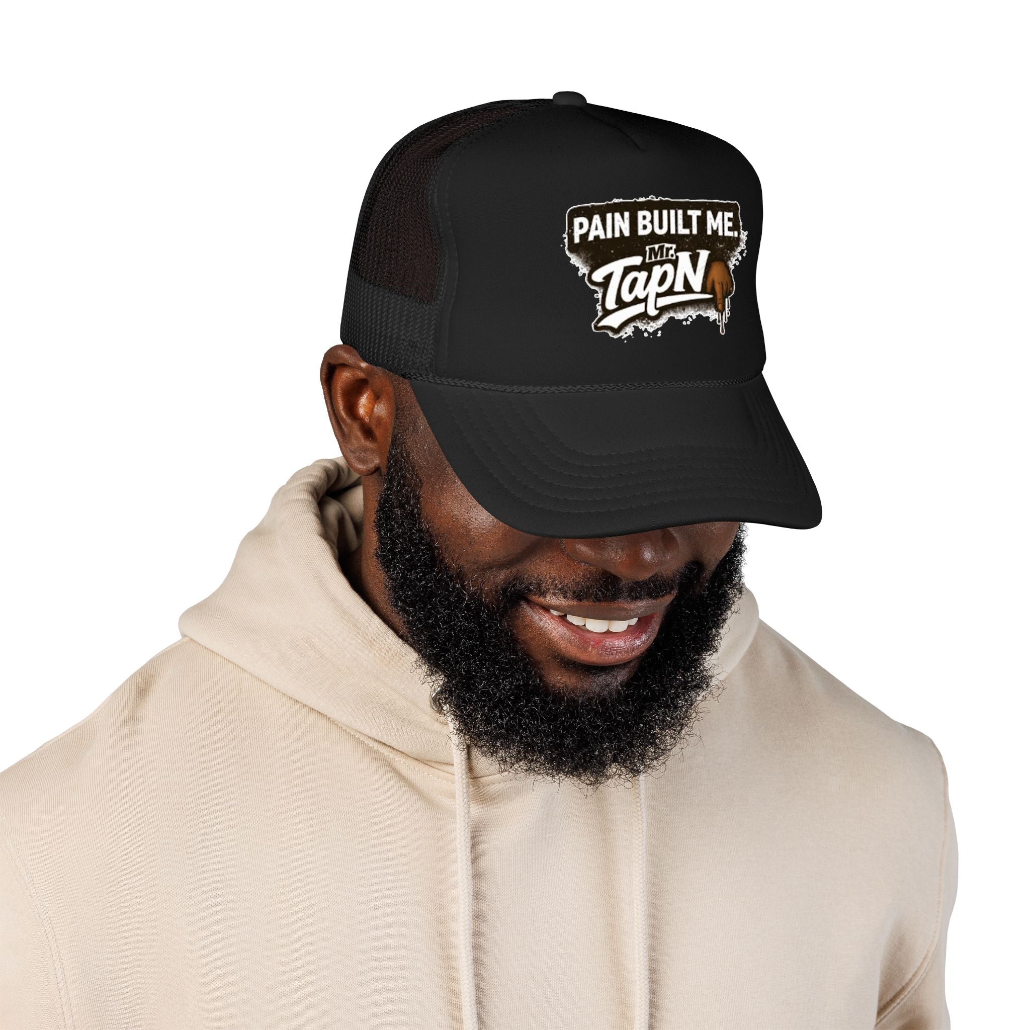 Trucker Hat — "Pain Built Me" Distressed Logo Foam Cap