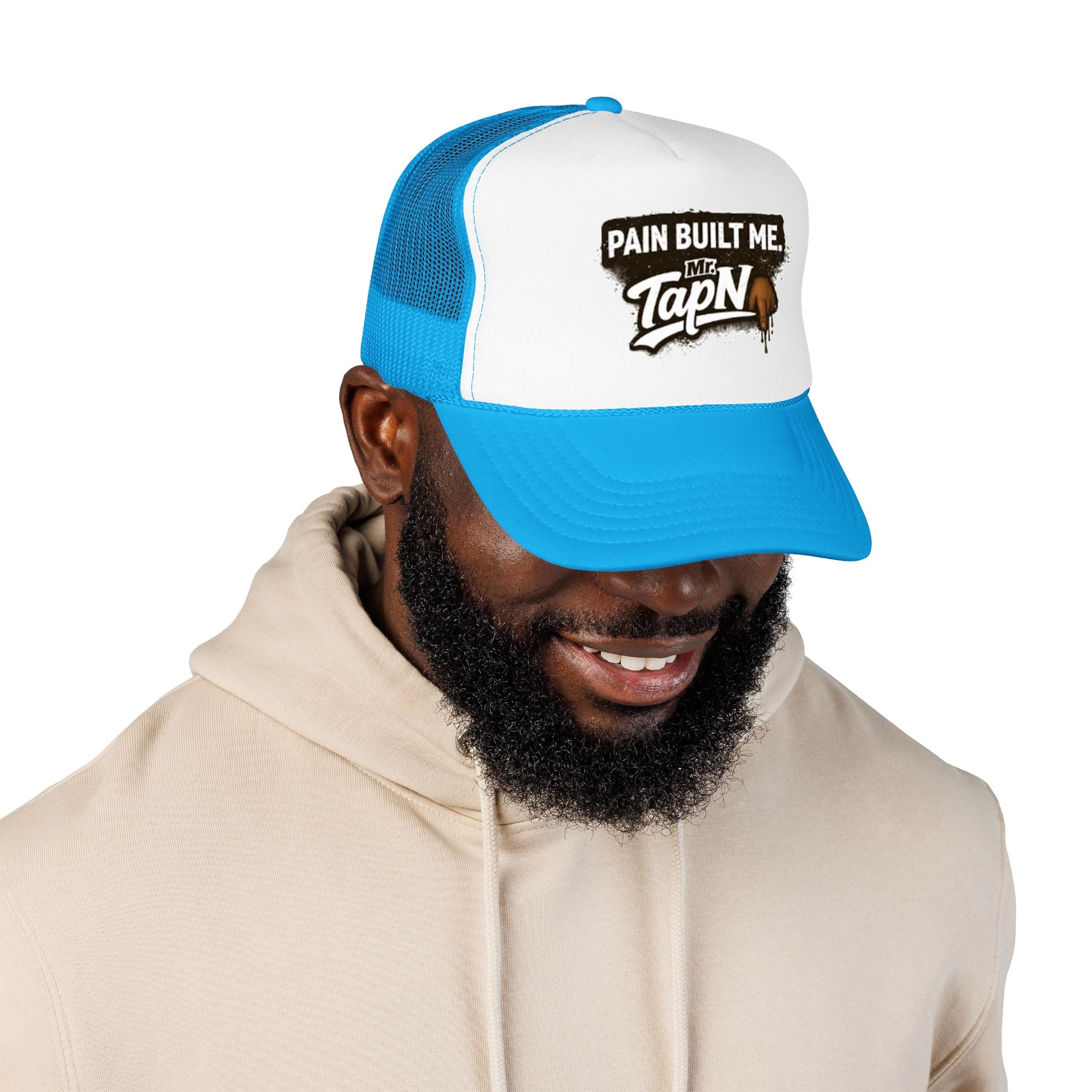 Trucker Hat — "Pain Built Me" Distressed Logo Foam Cap