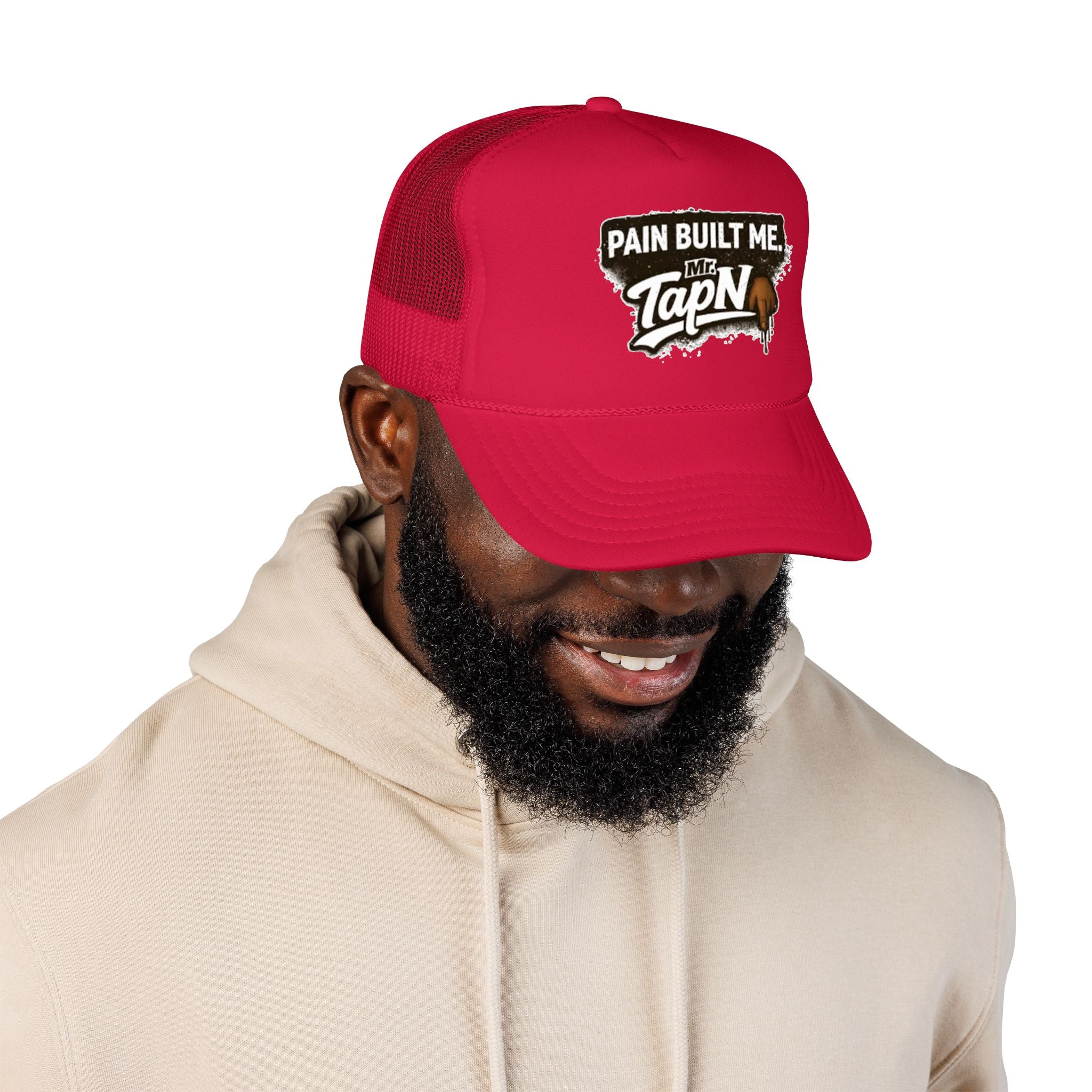 Trucker Hat — "Pain Built Me" Distressed Logo Foam Cap